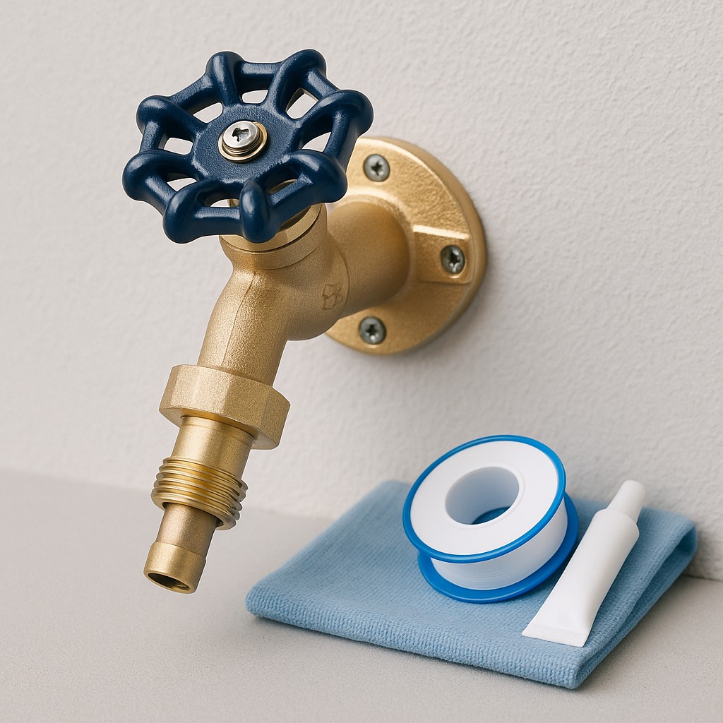 Hose bib with dope and ptfe tape